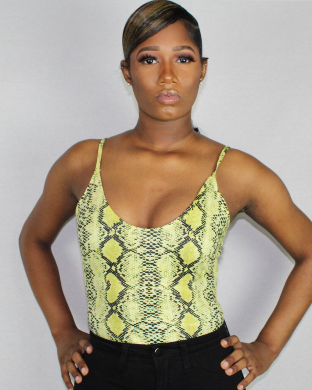 Snake Print Bodysuit-Neon Yellow