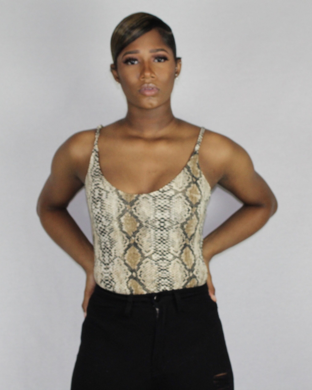 Snake Print Bodysuit-Brown